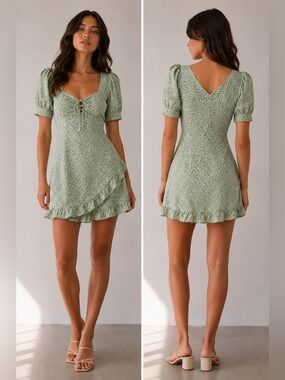 New! Petite Studio NYC Floral Mini Dress Sage Green 🌿🌼 Small
